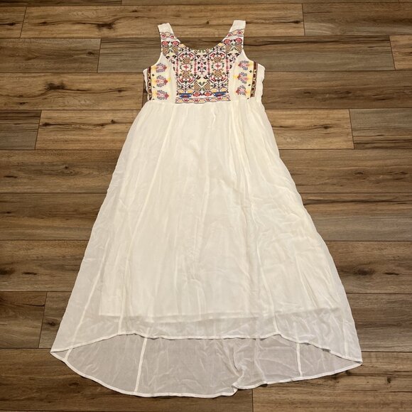Sundance Fernanda Embroidered Maxi Dress SZ XL Cream Cross Stitch Lined Stretch - Picture 1 of 12